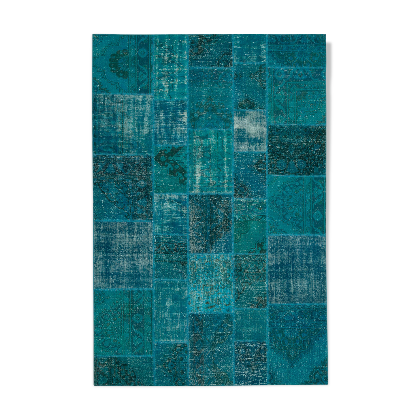 Handmade oriental contemporary 200 cm x 298 cm blue patchwork carpet