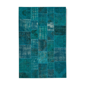 Handmade oriental contemporary 200 cm x 298 cm blue patchwork carpet