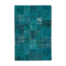 Tapis oriental contemporain 200 cm x 298 cm bleu patchwork fait à la main