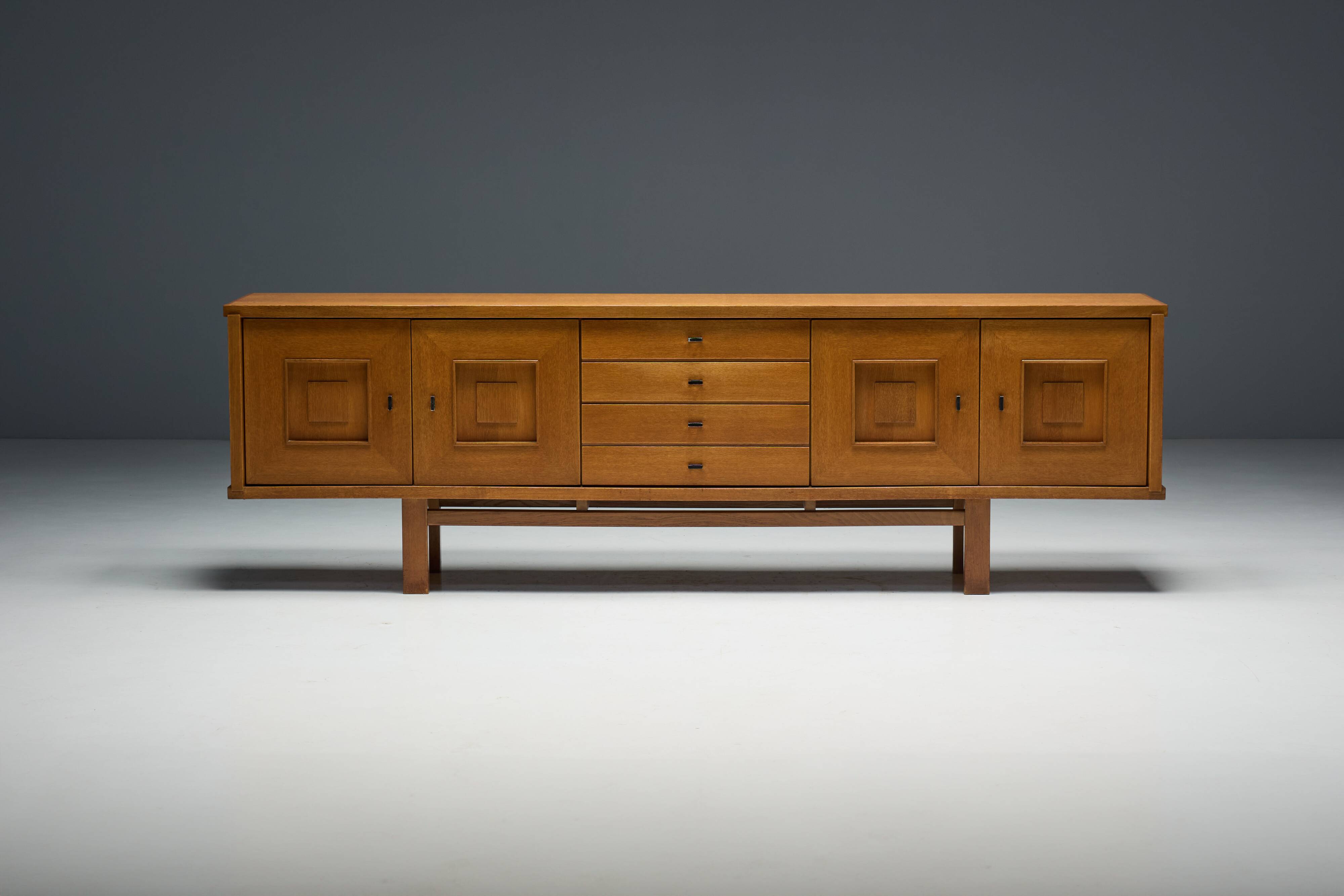 Brutalist Oak Buffet, Belgium, 1960s
