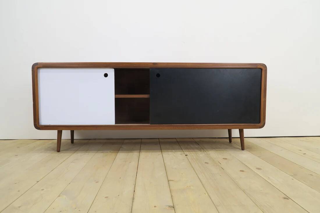 Black and white teak sideboard, 1960s