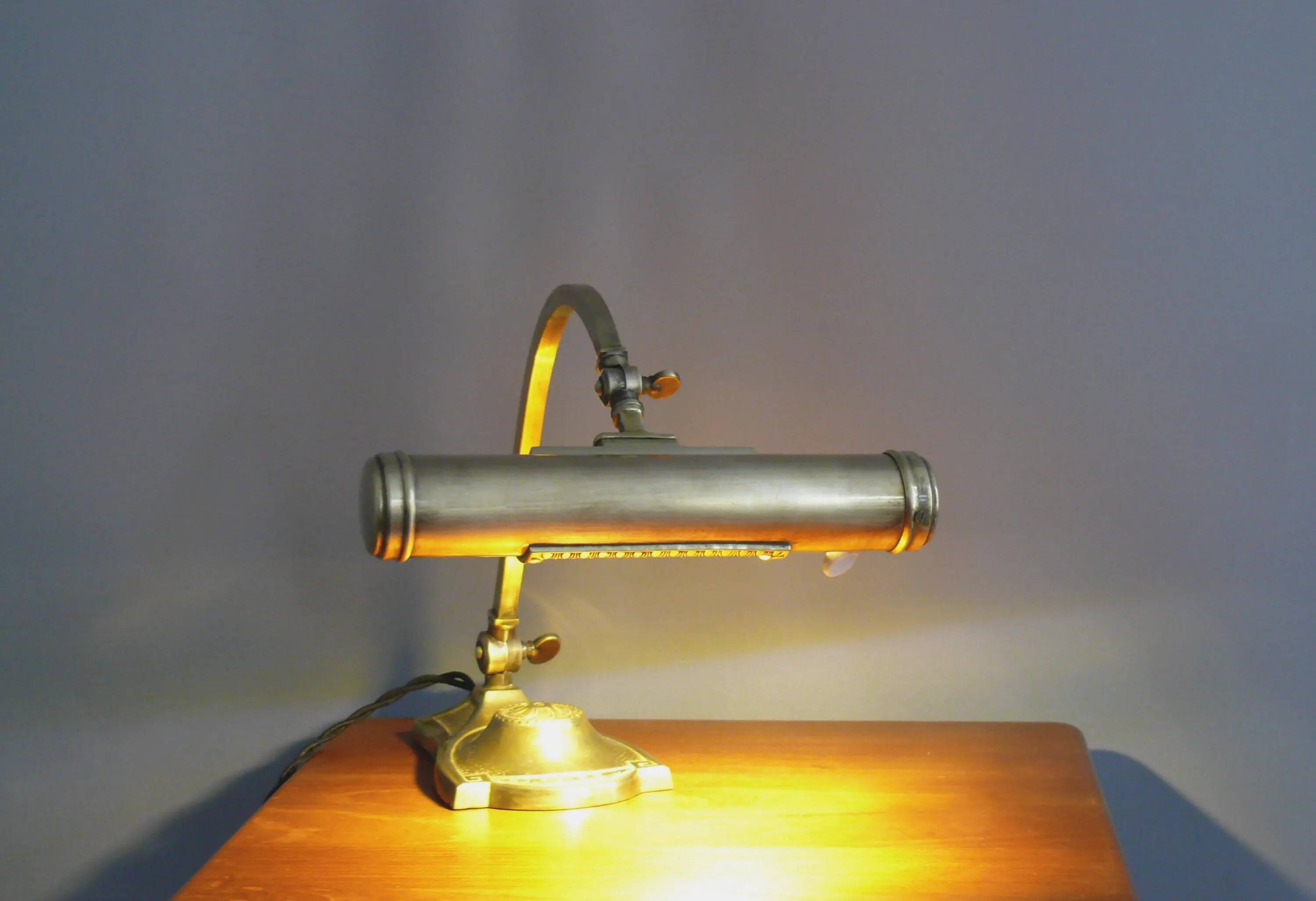 Art Deco brass piano lamp with rotary switch socket