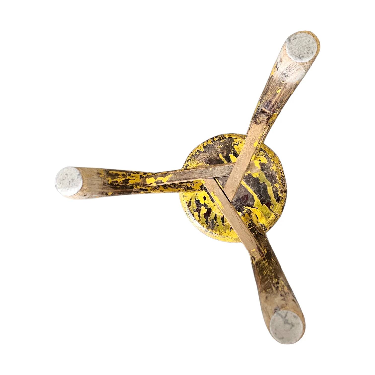 Primitive wooden tripod stool / height 52 cm