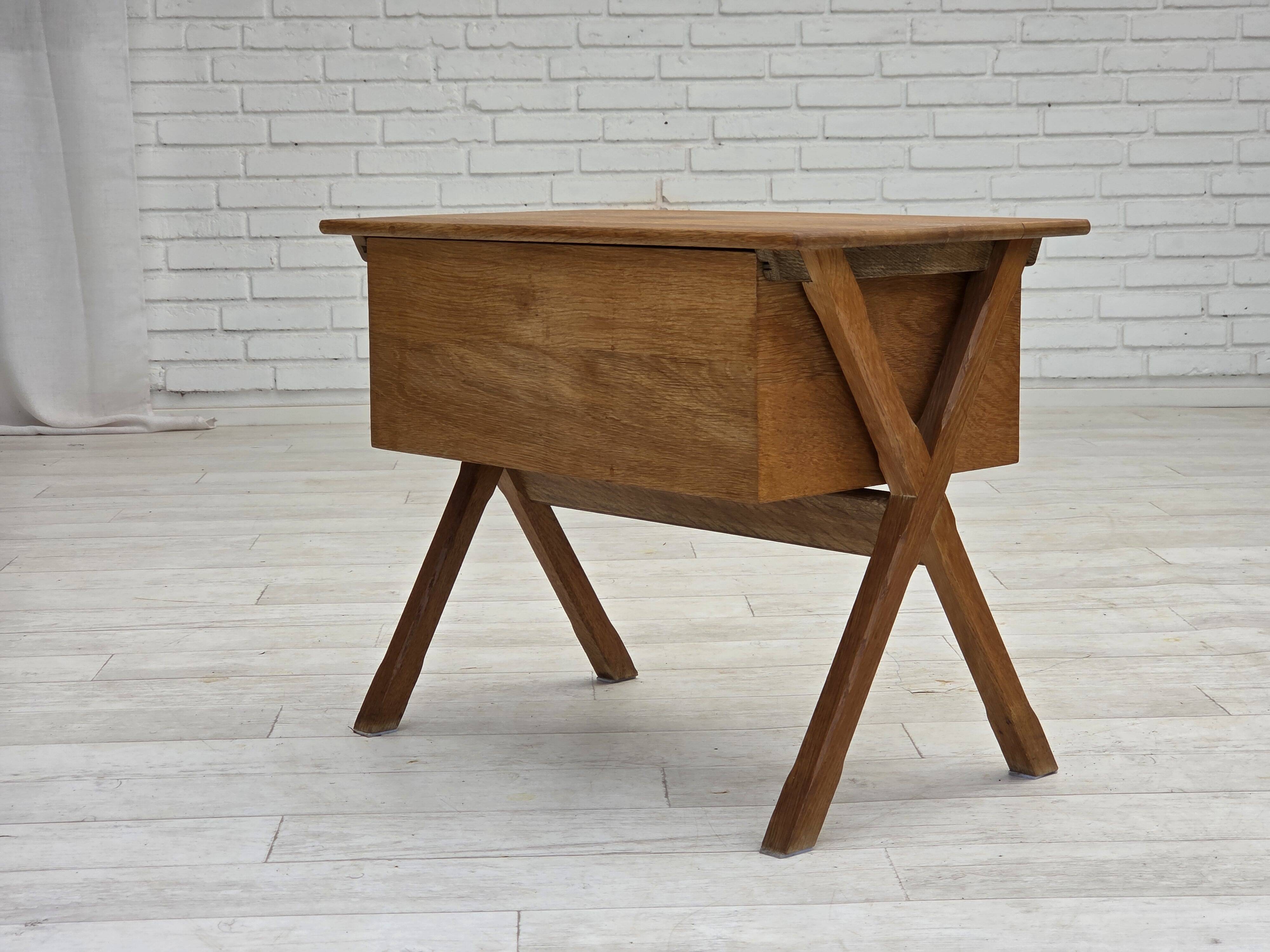 1970s, Scandinavian side table with drawer, solid oak wood, teak wood.
