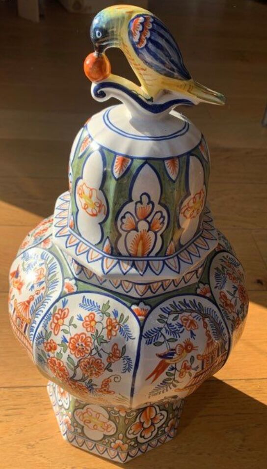 Potiche faience de desvres bird