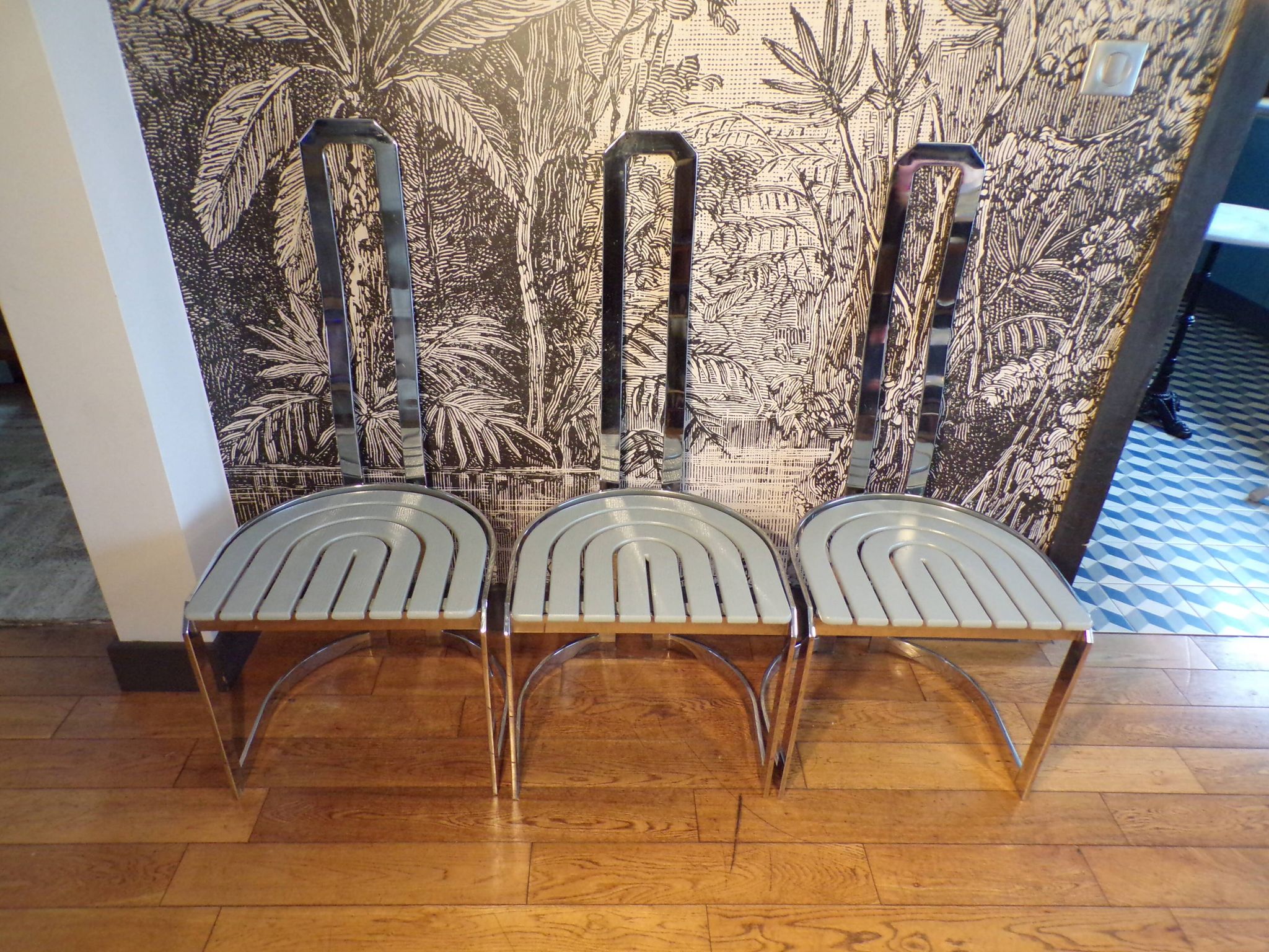 Set 3 chaises repas Allmilmö métal chromé