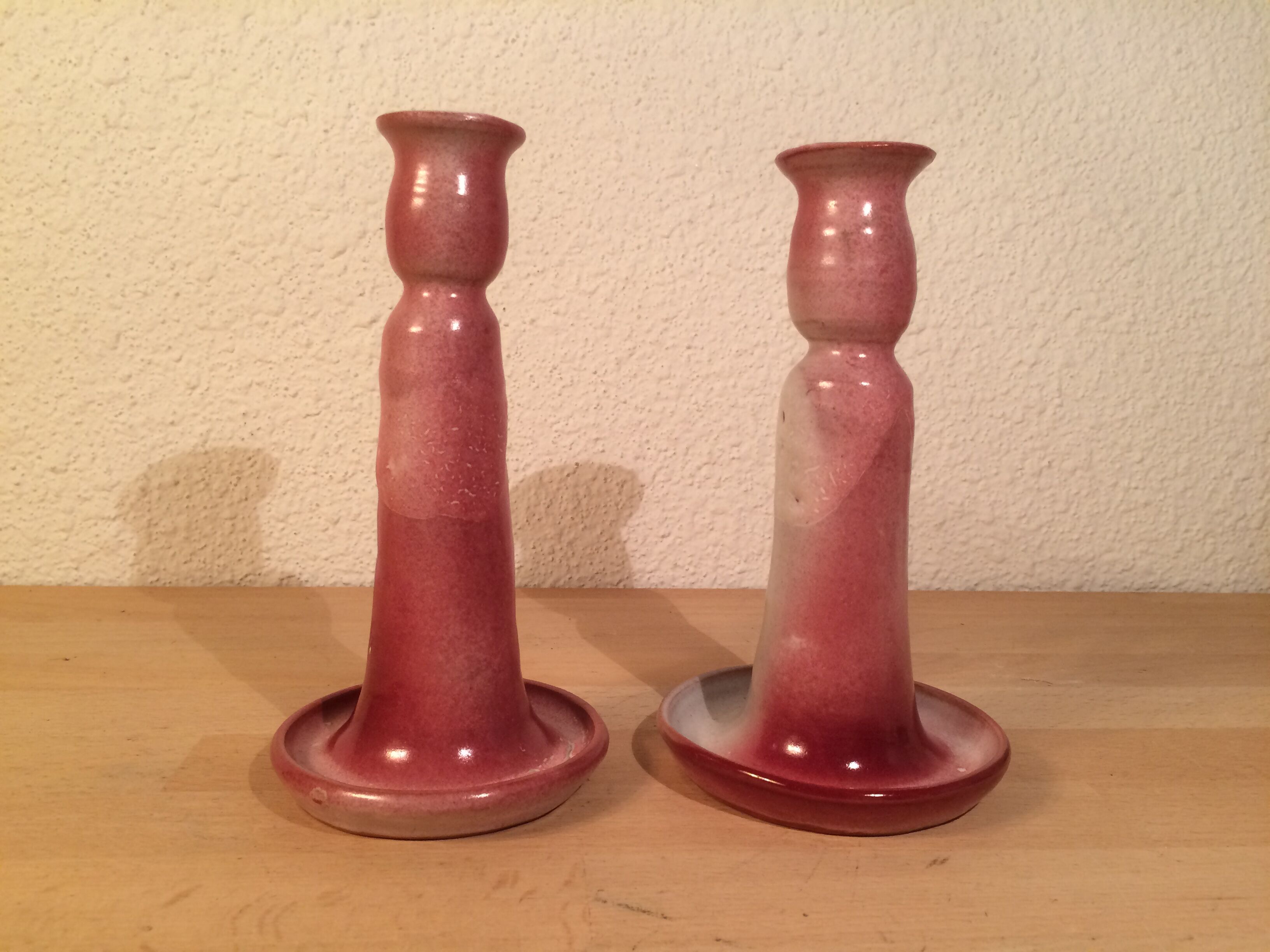 Pair of pink ceramic candle holders