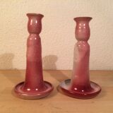 Paire de bougeoirs céramique rose