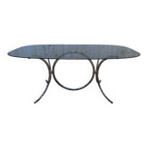 Table  à manger contemporaine verre et chrome .