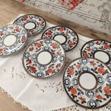 Set of 6 Japanese dessert plates with red, midnight blue and gold decor