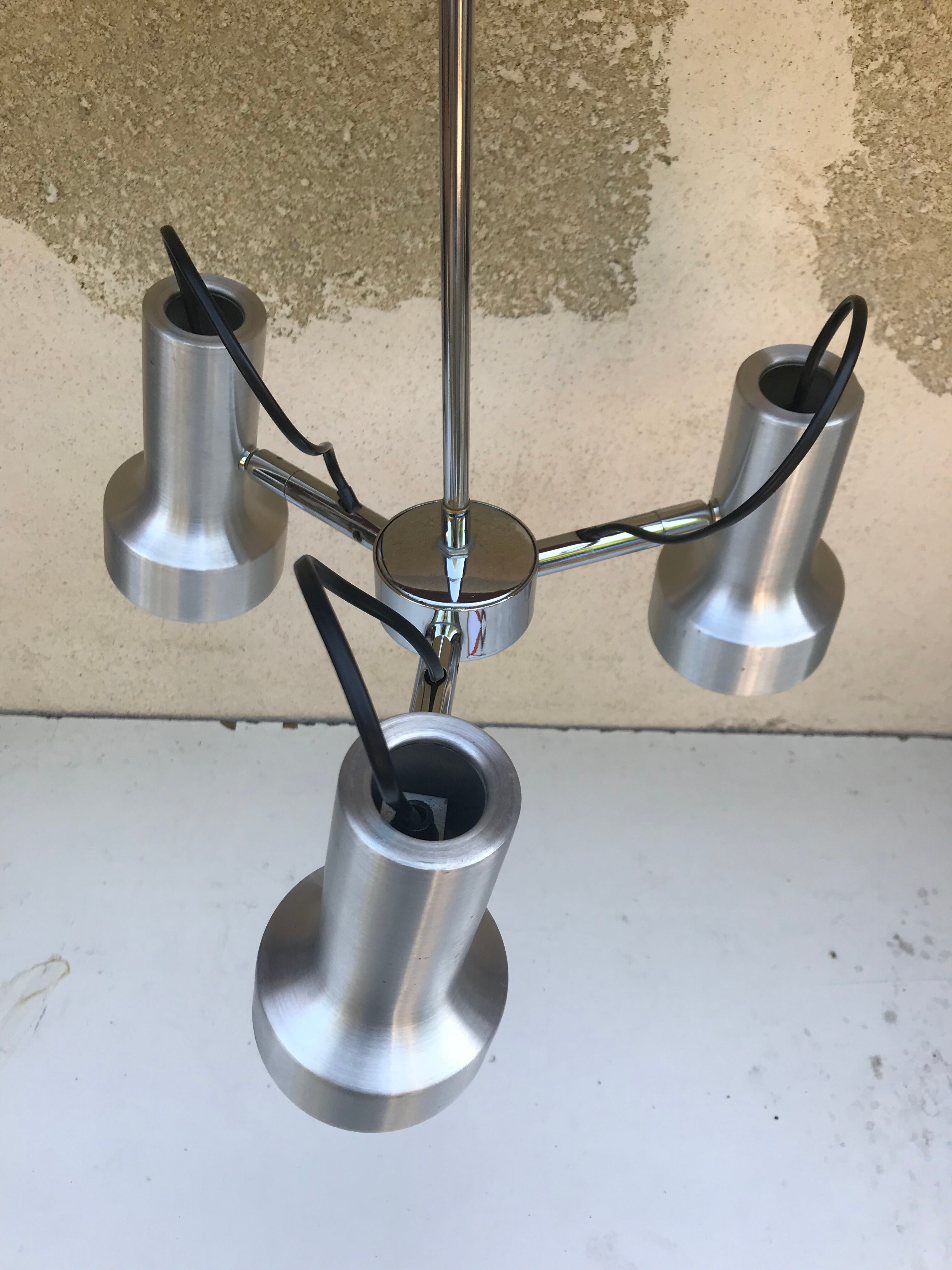 Old hanging 3 arm chromed metal + spots alu 70s vintage