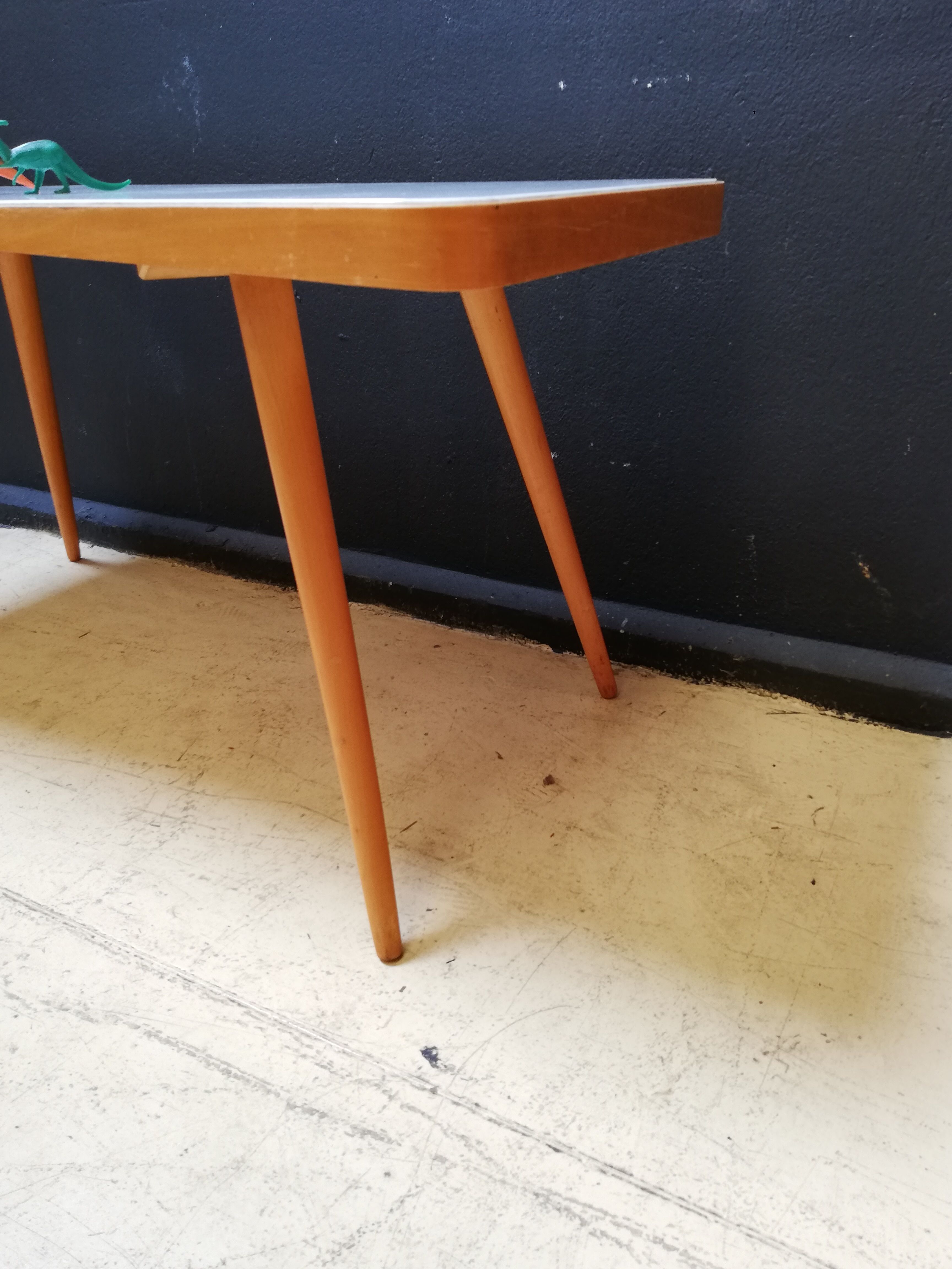 Wooden coffee table, children's desk glass top, interier praha, 1960, Czechoslovakia