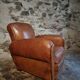 Fauteuil club français vintage en cuir, années 1940–1950 – fauteuil en cuir pleine fleur cognac