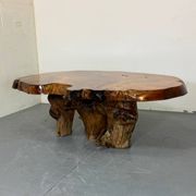 Brutalist Wabi Sabi mid-century coffee table made of natural biological burl wood.