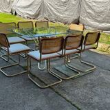 Italian brass dining set with table and chairs, 1970s, set of 9