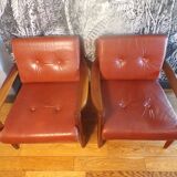 Pair of Scandinavian teak and leather armchairs