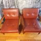 Pair of Scandinavian teak and leather armchairs
