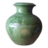 Vase ancien en terre cuite vernissée glaçure verte
