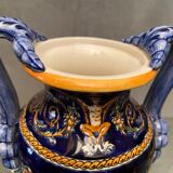 Vase on pedestal with handles in earthenware Gien Italian Renaissance decoration