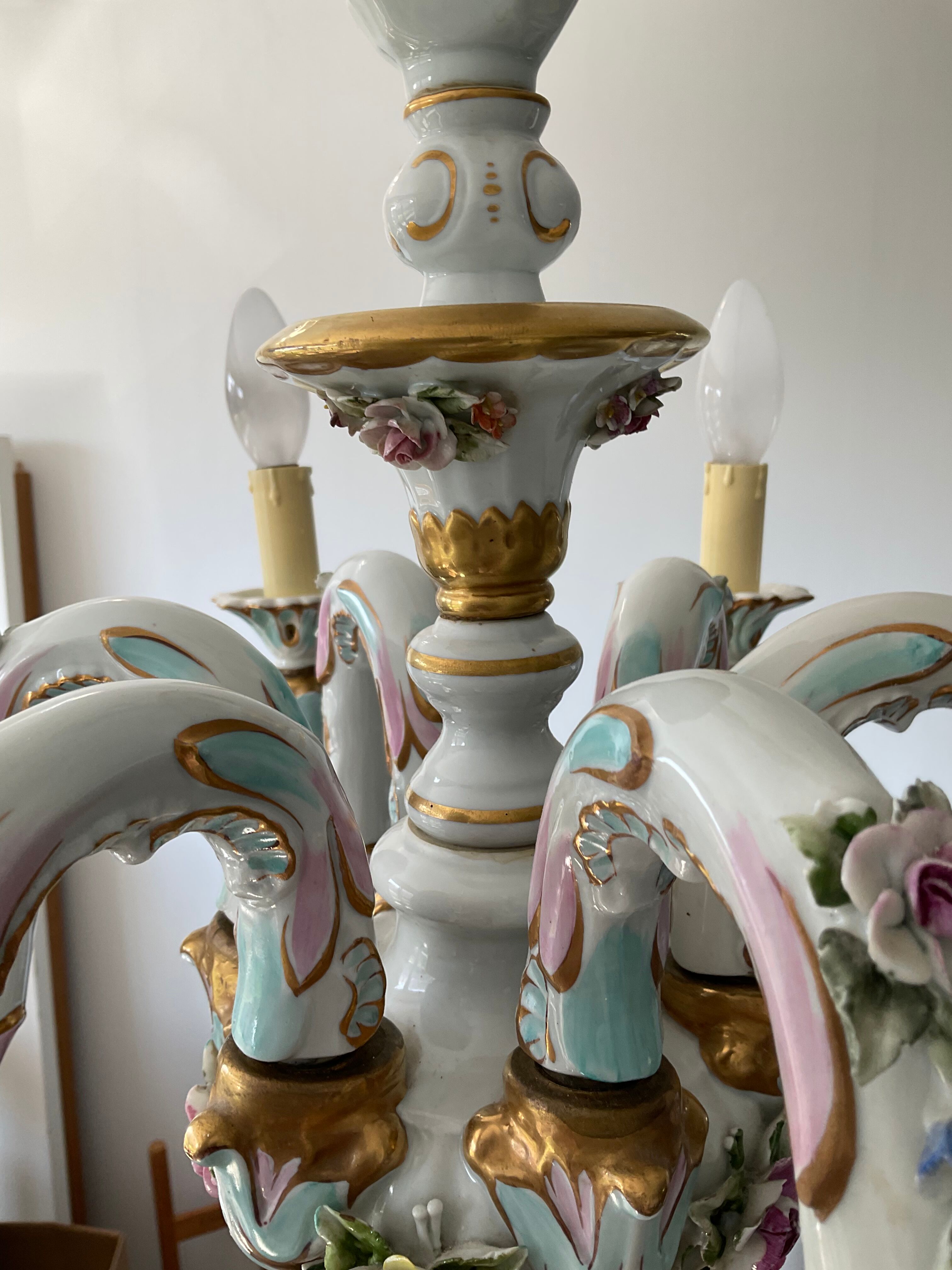 Old chandelier Capodimonte porcelain Italy 6 arms