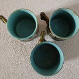 3 cups and saucers in bamboo decor slip
