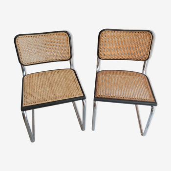 Paire de chaises B32 vintage en bois et cannage Marcel Breuer