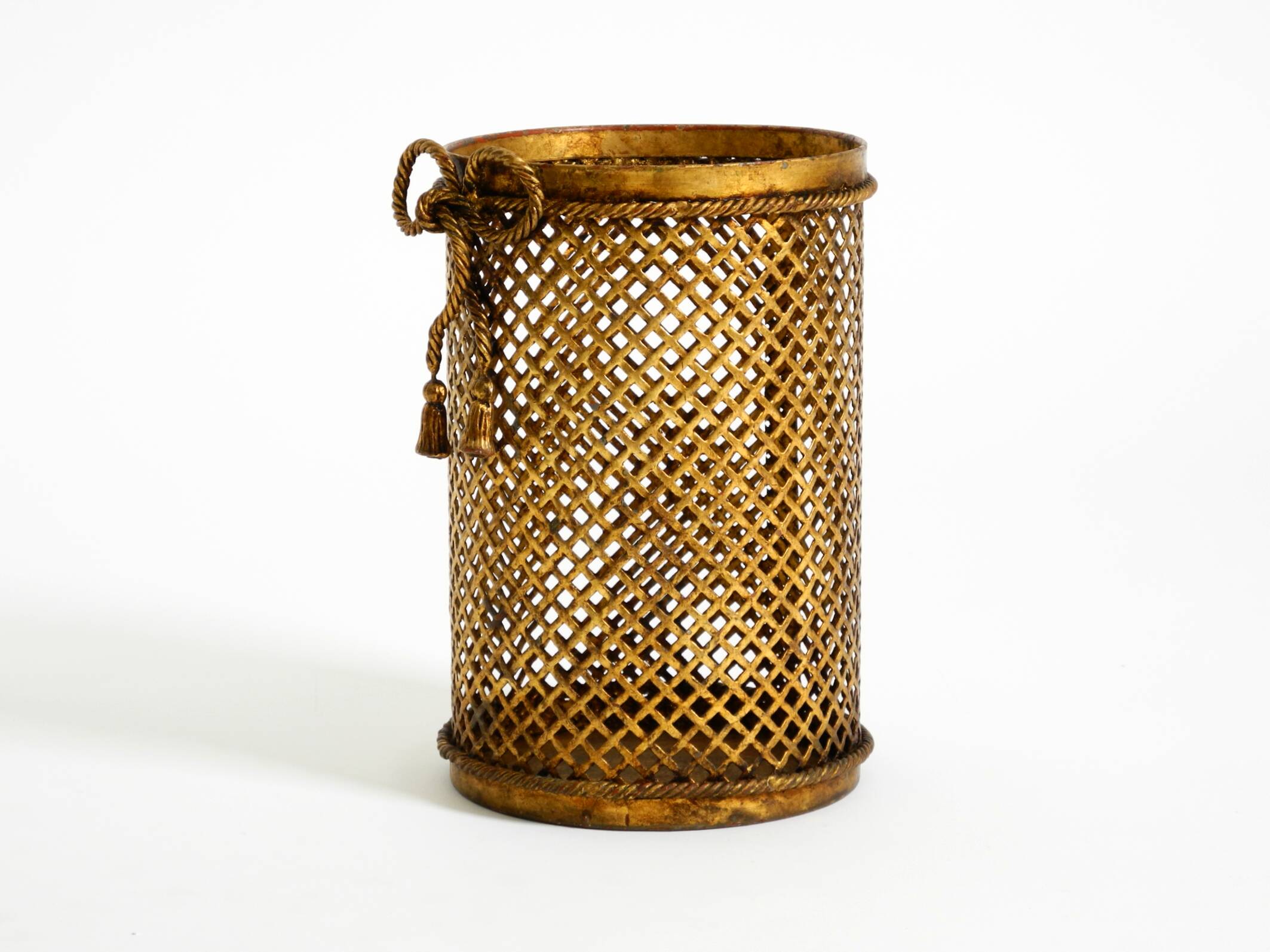 Mid Century Italian Regency Gilt Metal Waste Paper Bin from Li Puma