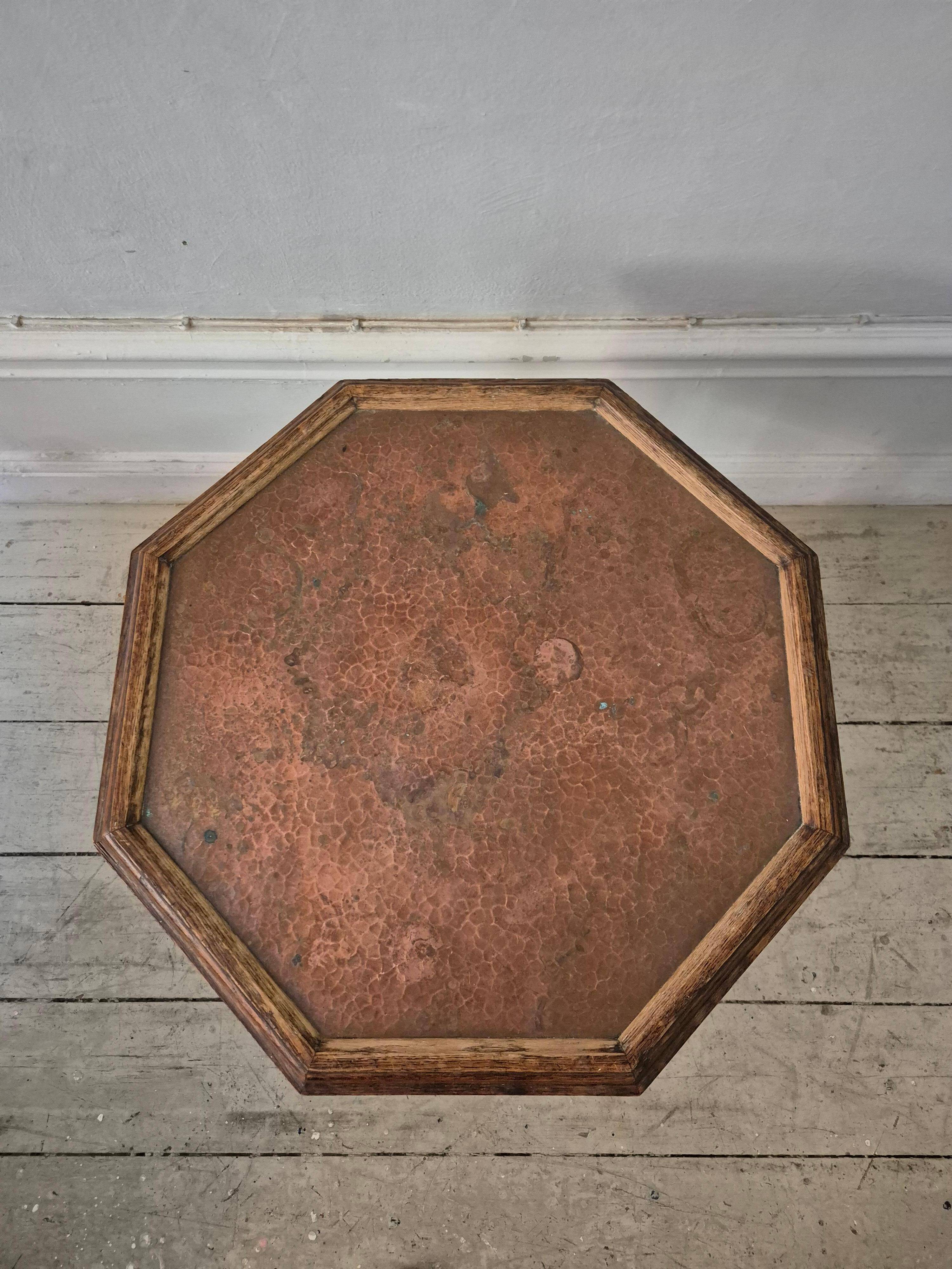 Swedish smoking table, Oak with copper top, 1913 by Nordiska Kompaniet