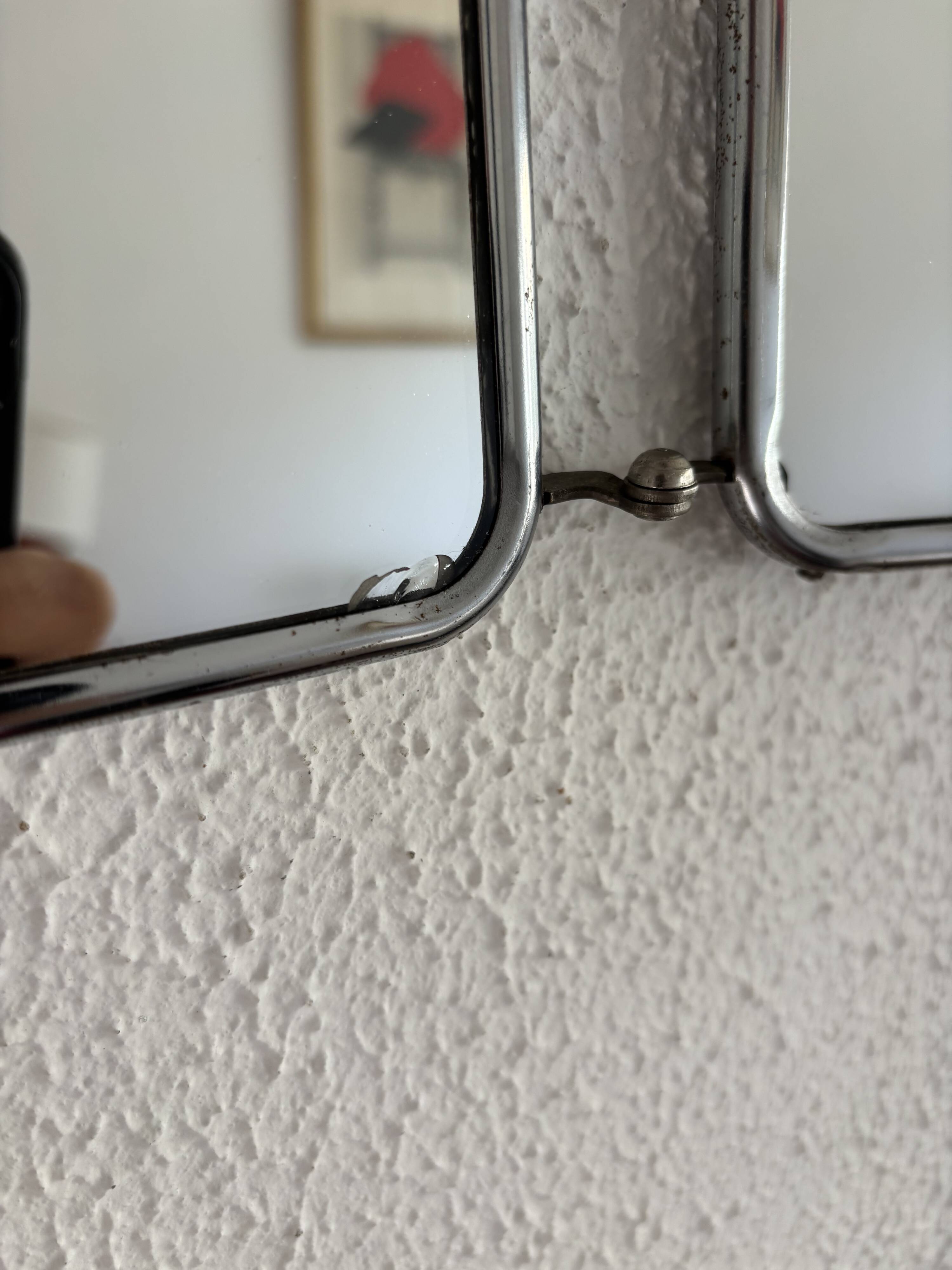 Miroir vintage 1960 triptyque barbier argenté Arpin - 28 x 70 cm