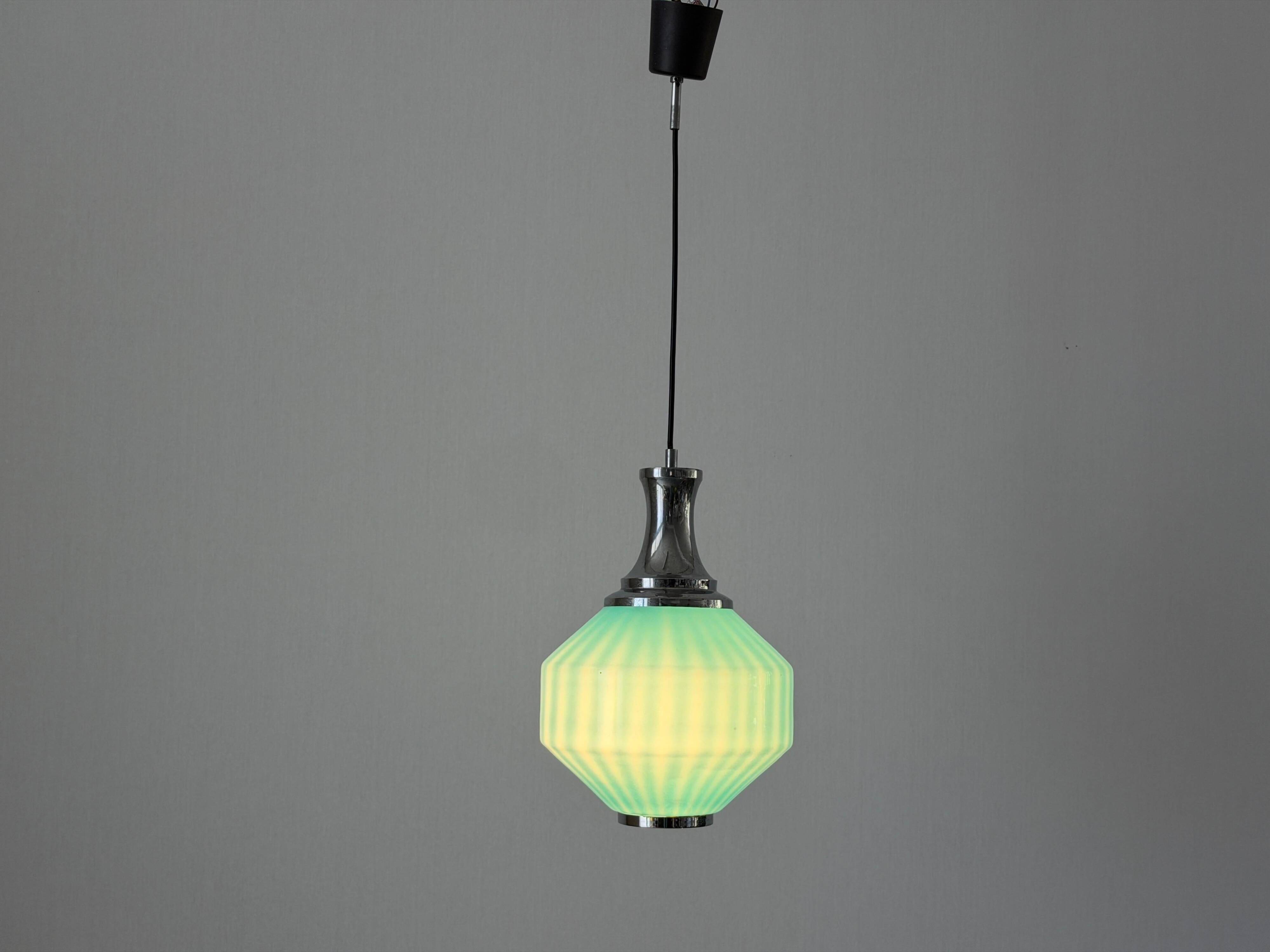 Blue glass ceiling light with a chrome frame, 1960s, Germany.