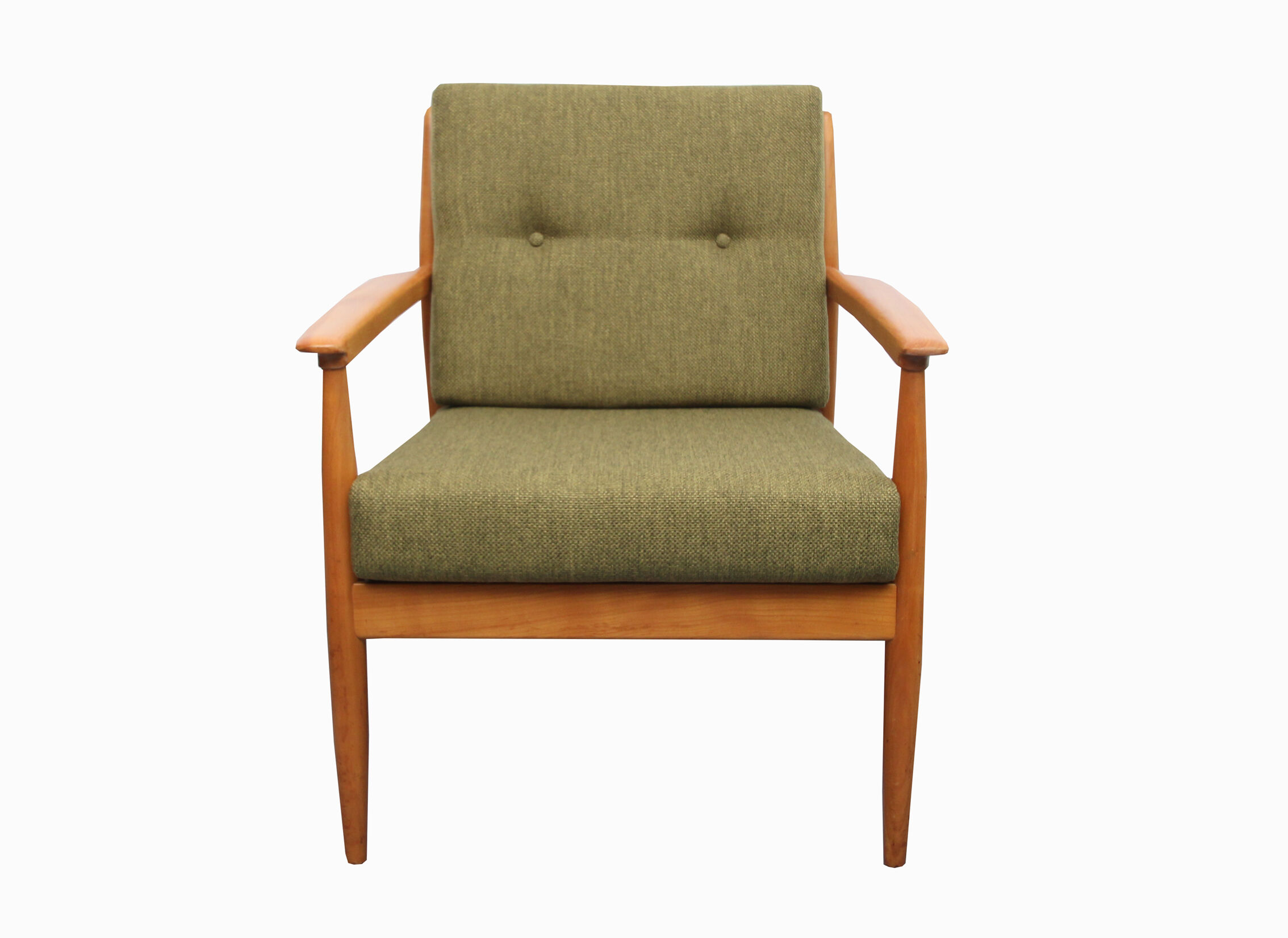 1960s armchair in cherrywood, new cushions in green