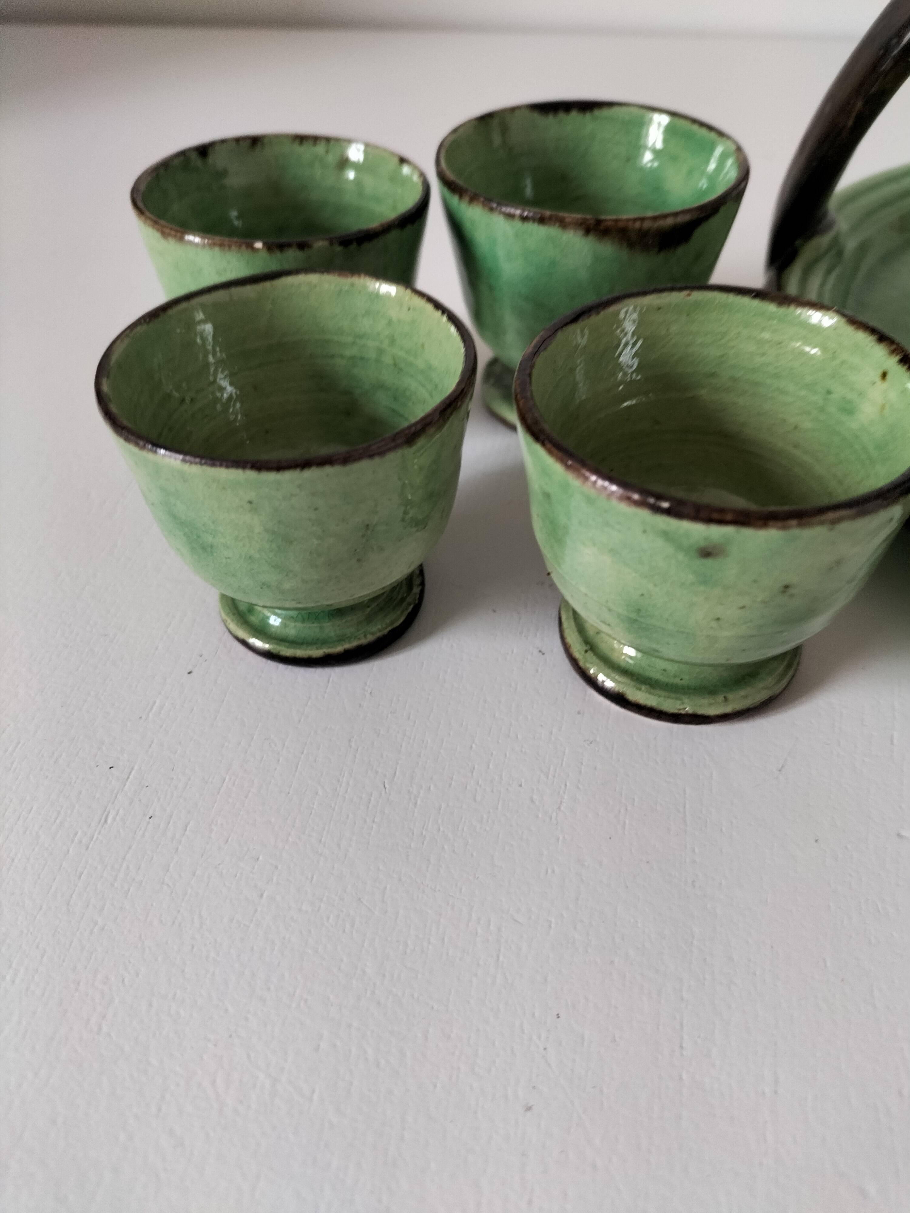 Plateau and its 4 ceramic workshop bowls - green Geneva