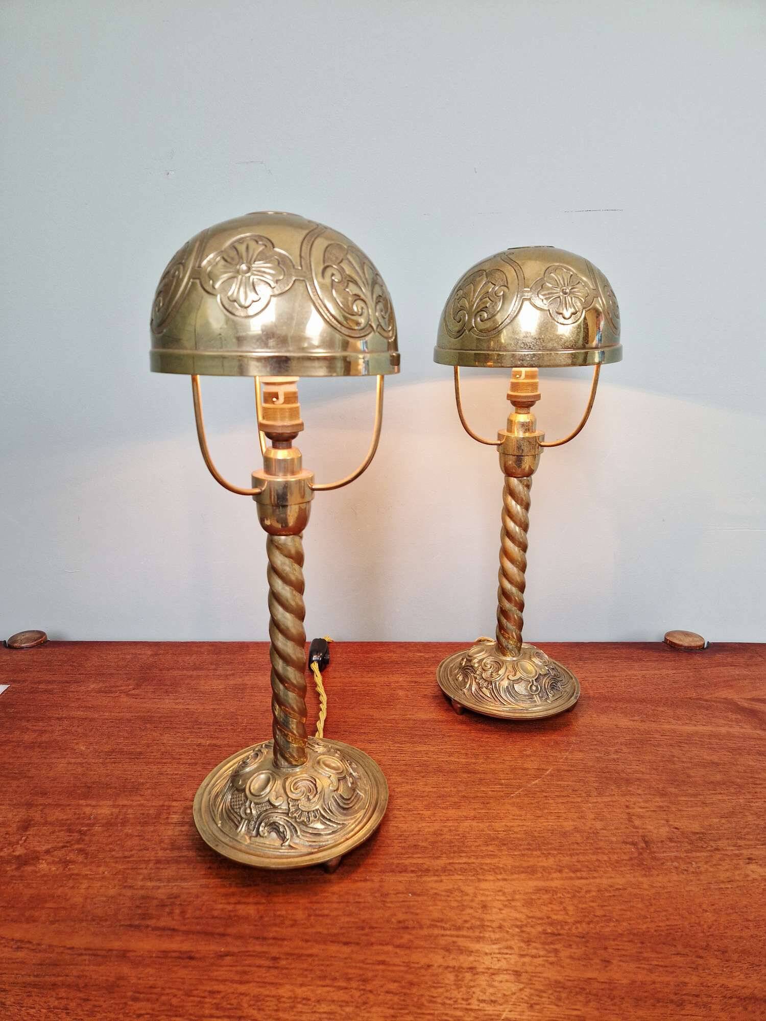 Pair of bronze and brass table lamps, early 20th century