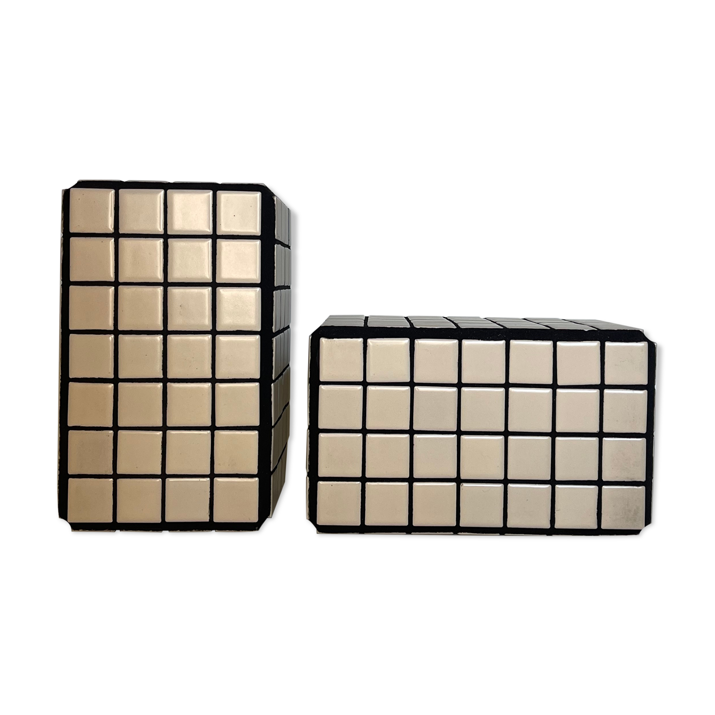 Beige and black mosaic bookends