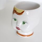 Vintage flower pot face, ceramic