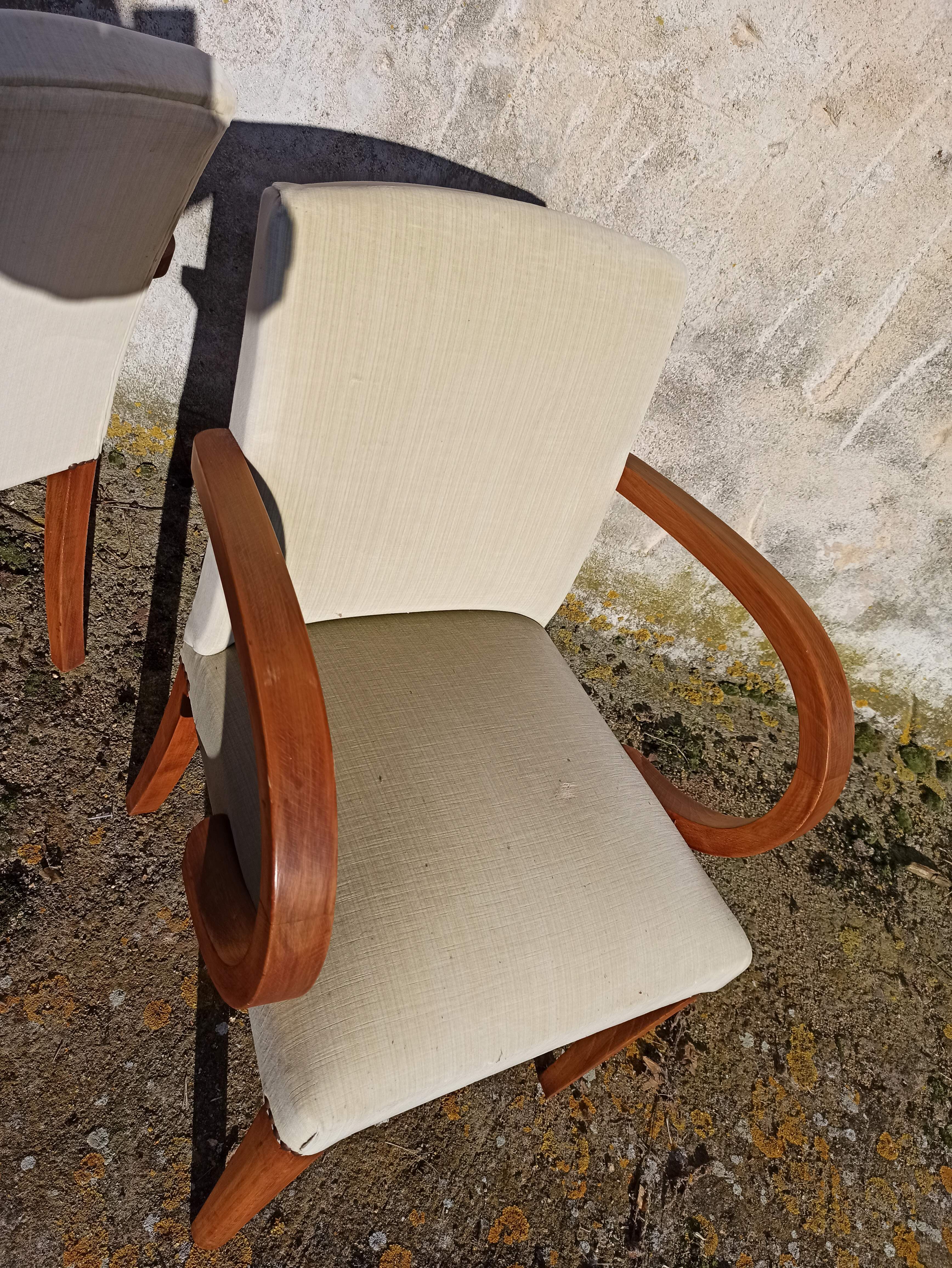 Pair of bridge armchairs from the 50s off-white velvet