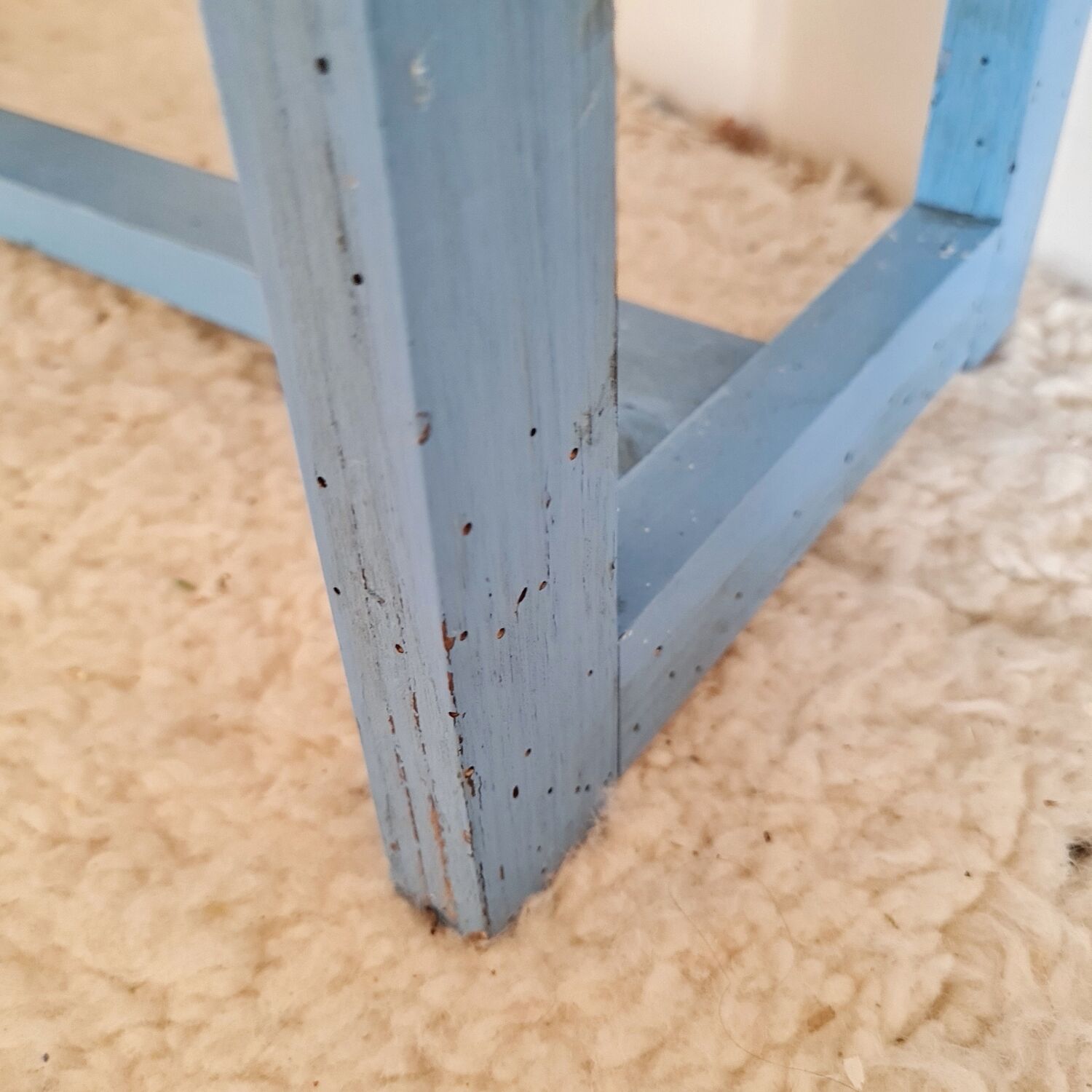 Old bench with blue slats