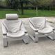 Pair of vintage grey leather armchairs by Ake Fribytter 1970