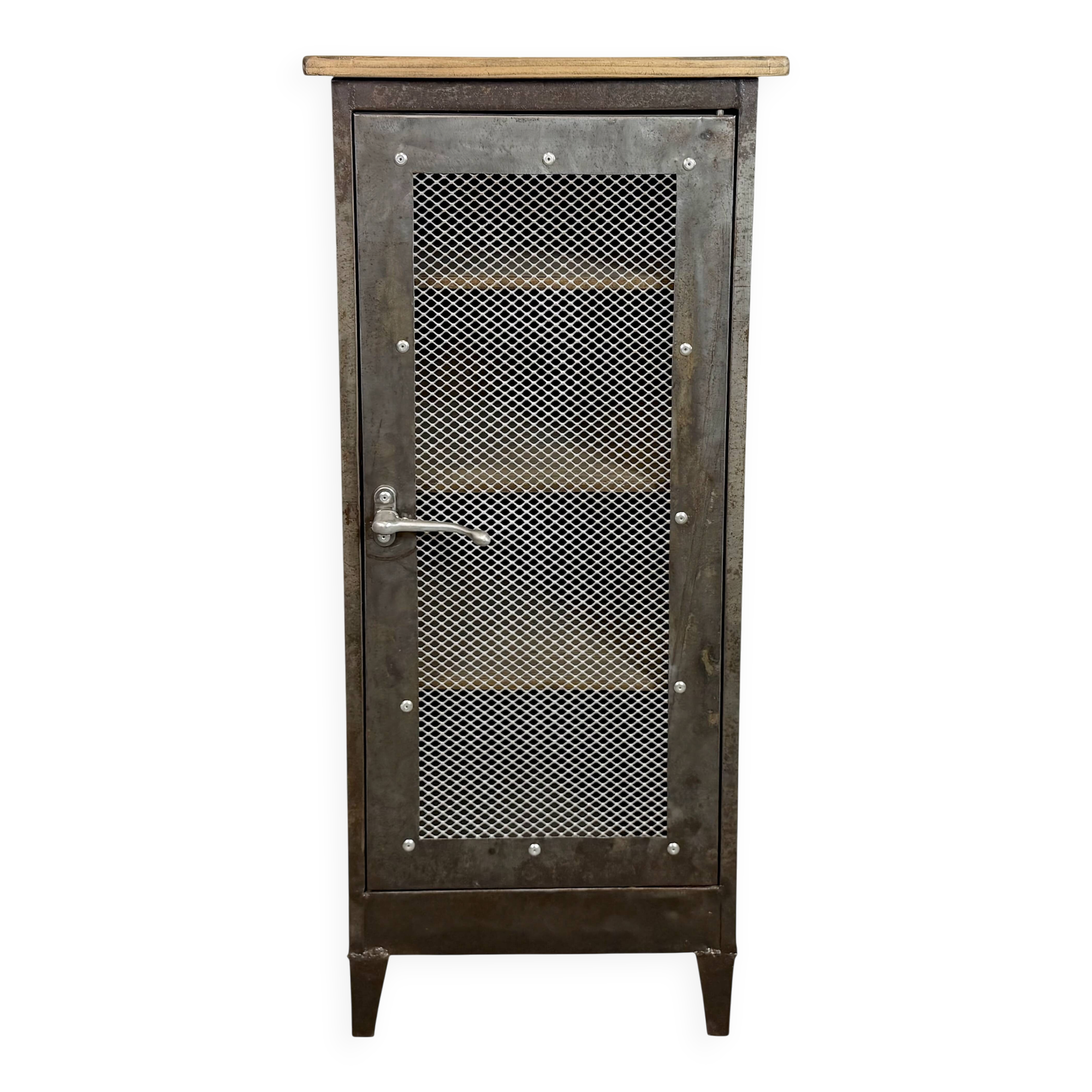 Industrial Iron Cabinet with Mesh Door, 1960s