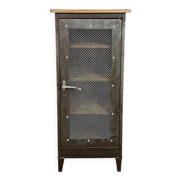 Industrial Iron Cabinet with Mesh Door, 1960s