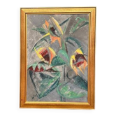 Original Swedish Oil on Panel – “Abstract Still Life with Sunflowers”