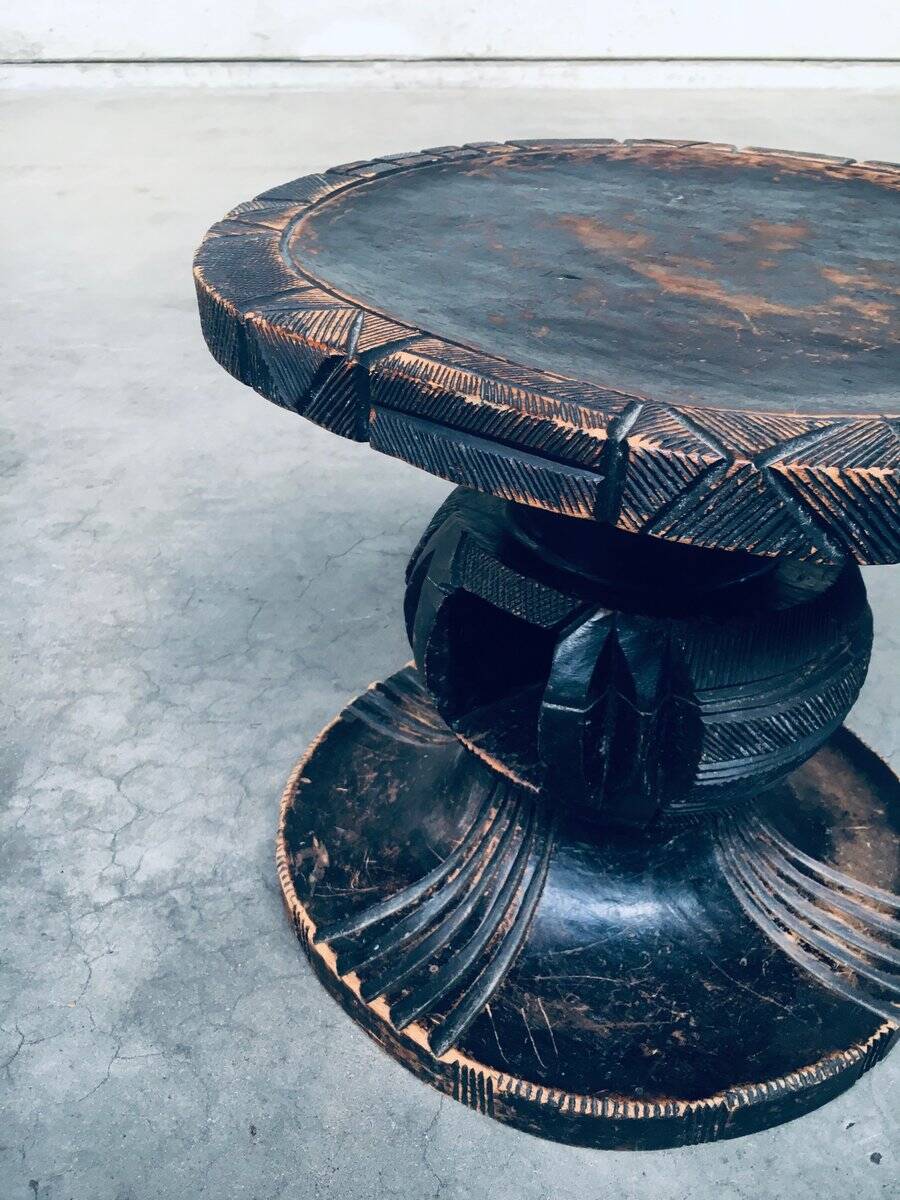 Handcrafted Low Stool in Carved Stained Wood, Africa, 1950s
