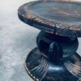 Handcrafted Low Stool in Carved Stained Wood, Africa, 1950s