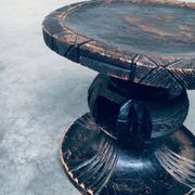 Handcrafted Low Stool in Carved Stained Wood, Africa, 1950s