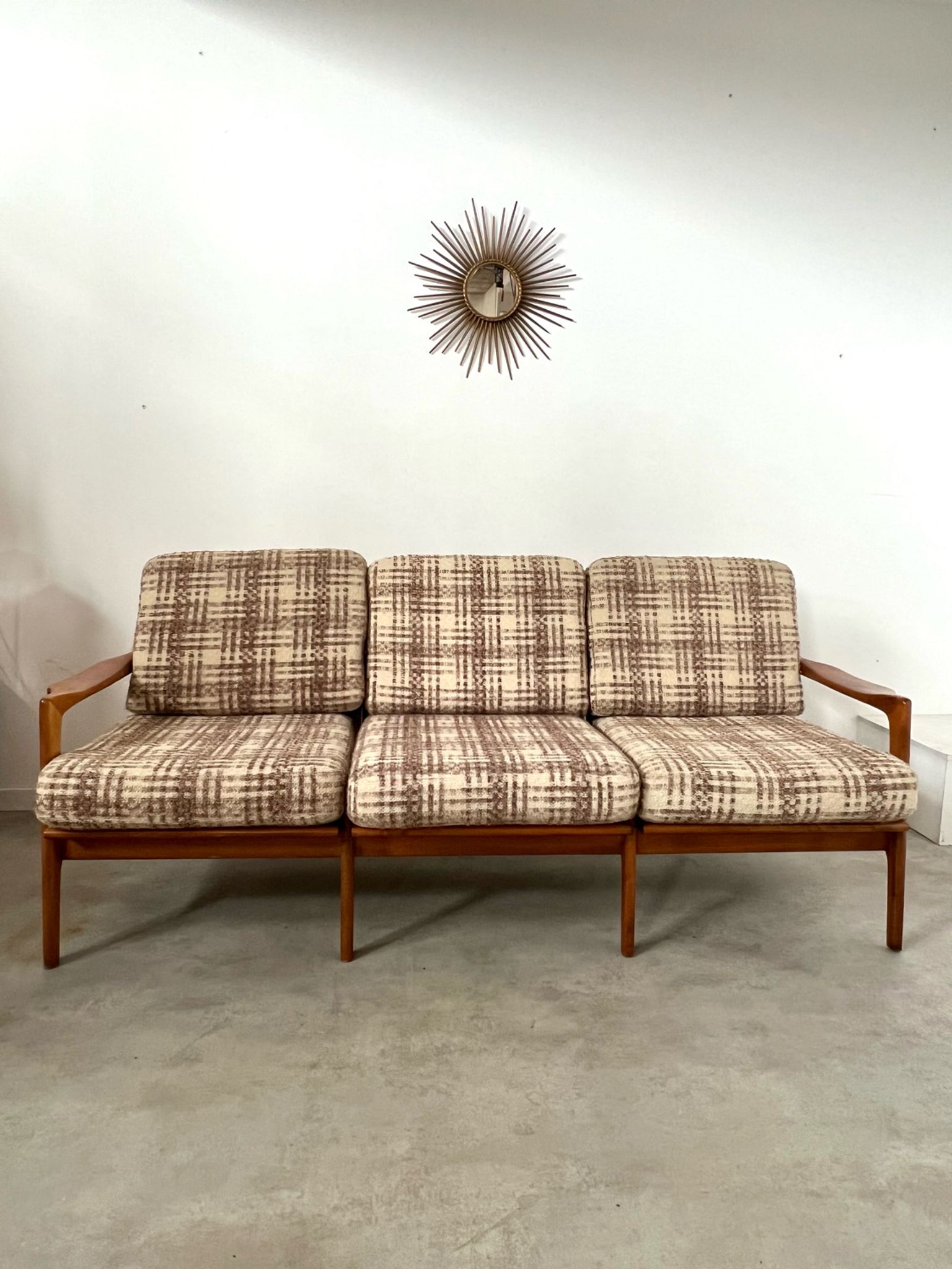 Lot armchairs and sofa 60 years Scandinavian design in vintage blond teak
