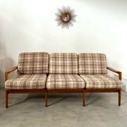Lot armchairs and sofa 60 years Scandinavian design in vintage blond teak