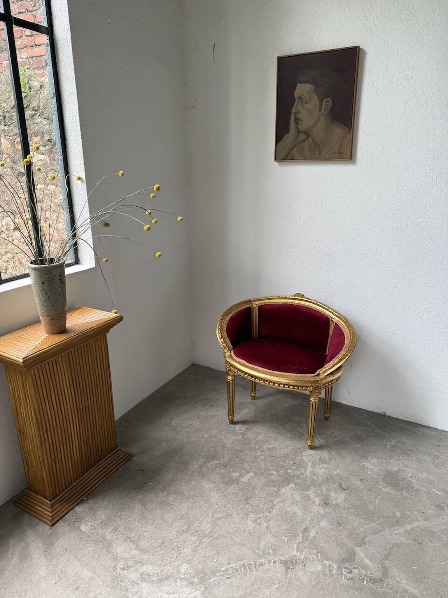 Louis XVI gilt wood and red velvet armchair