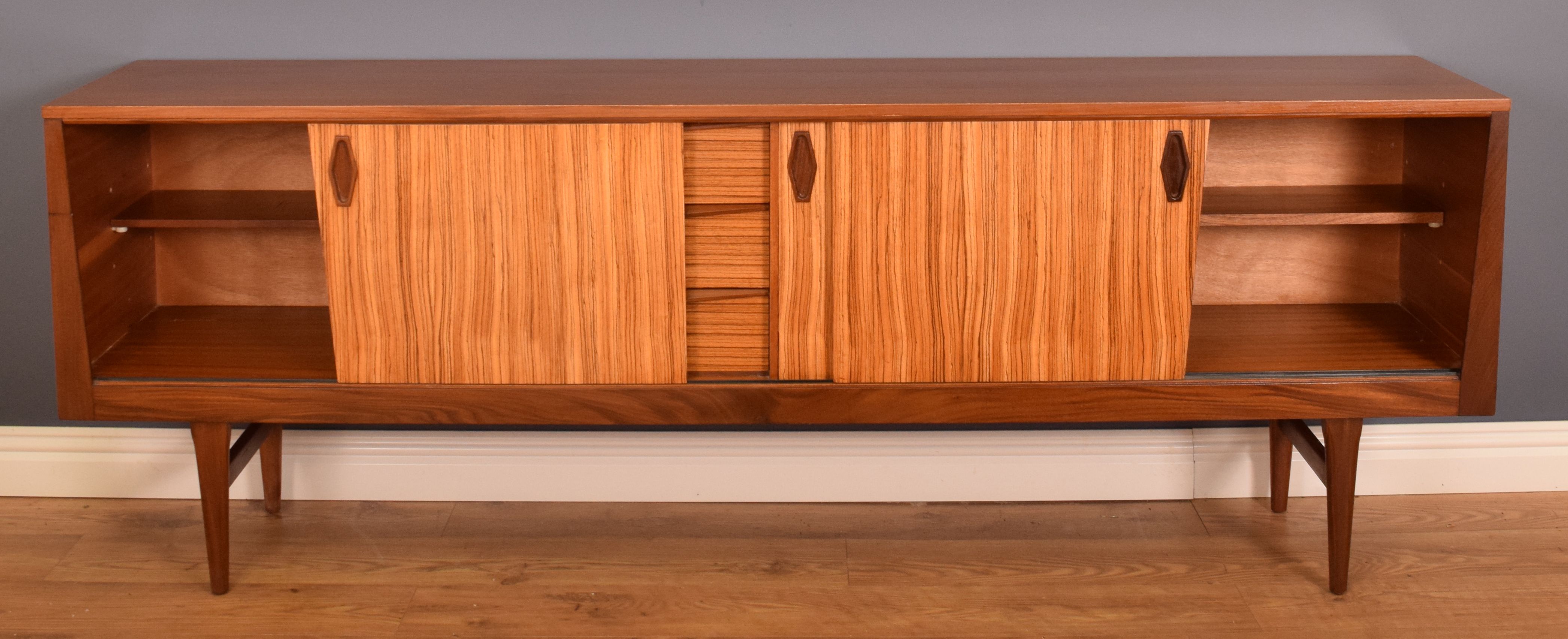 Restored Long EON Elliots of Newbury Teak & Zebrano Long Retro RHF Sideboard