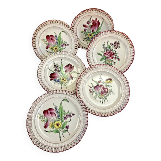 6 openwork dessert plates Lunéville Tulip pink street lamp