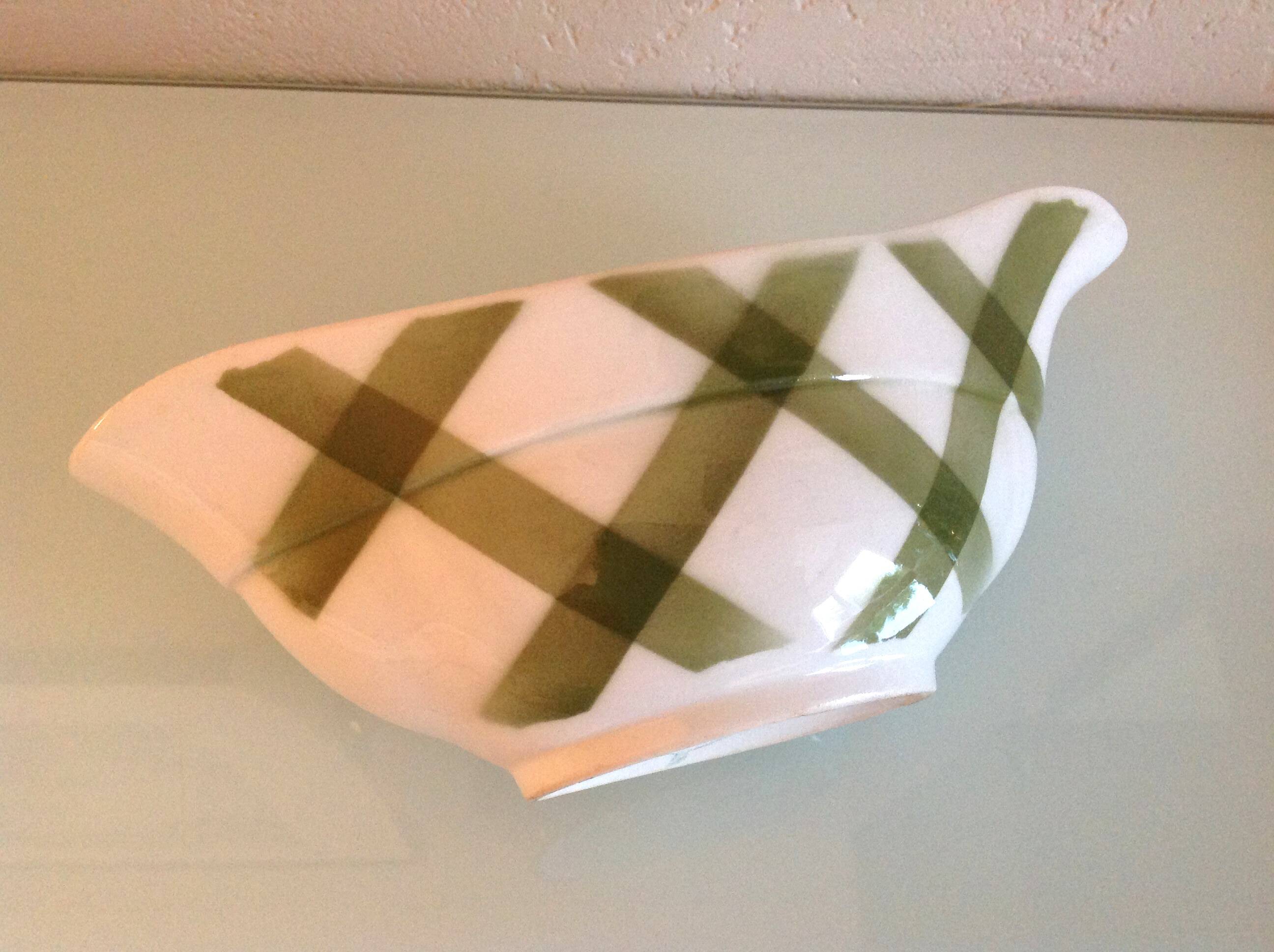 Moulin des Loups green tablecloth model gravy boat / 50s-60s